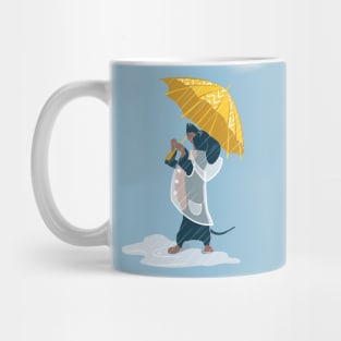 Ready For a Rainy Walk // print // dachshund dog with yellow umbrella and transparent rain coat Mug